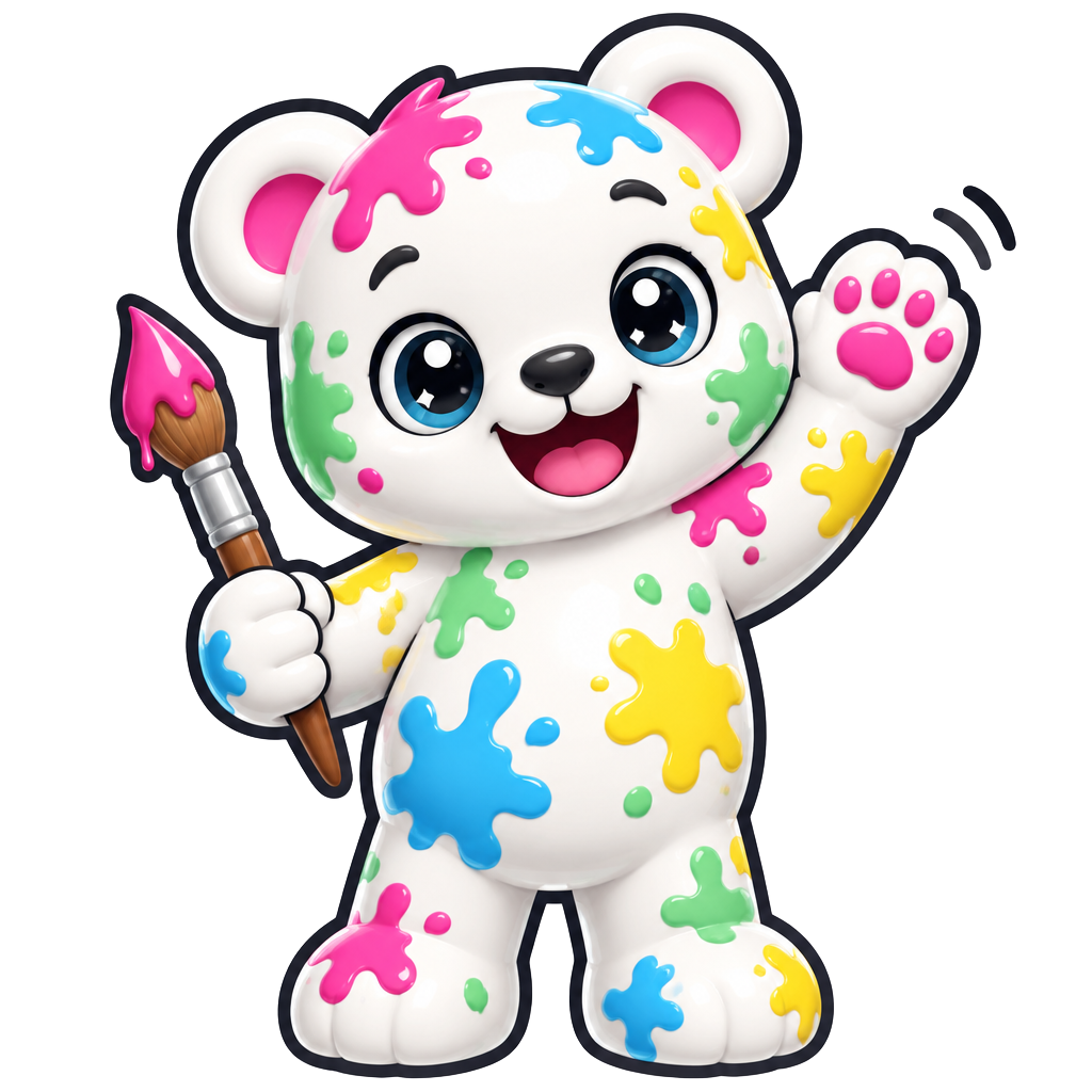 Poppy the colourful painting bear mascot