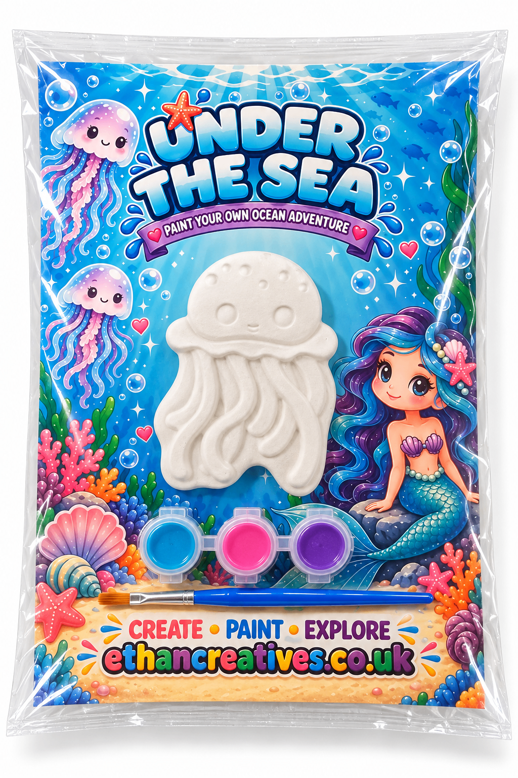 Under the Sea Jellyfish Paint Your Own Plaster Kit with plaster figure, three paints and paintbrush