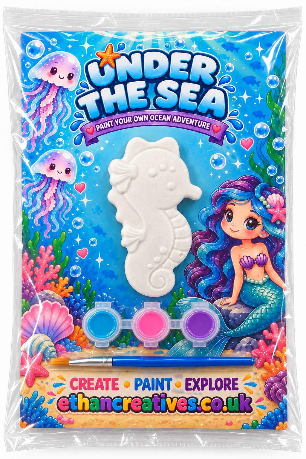 Under the Sea Seahorse Paint Your Own Plaster Kit with plaster figure, three paints and paintbrush
